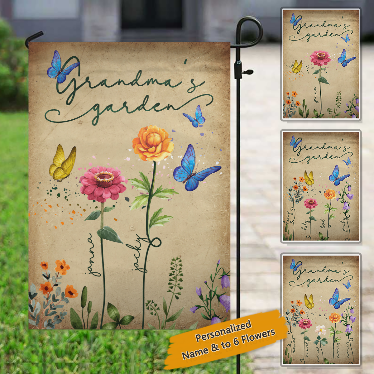 Grandma‘s Garden Personalized Kid Names Garden Flag