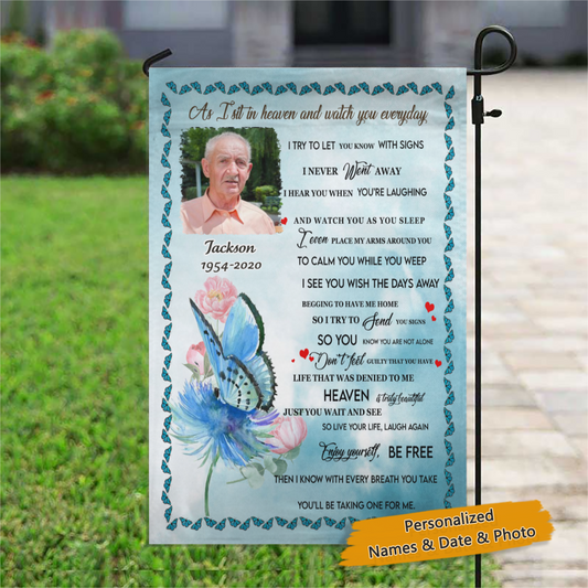 Blue Butterfly As I Sit In Heaven Blue Butterfly Personalized Memorial Flag Gift
