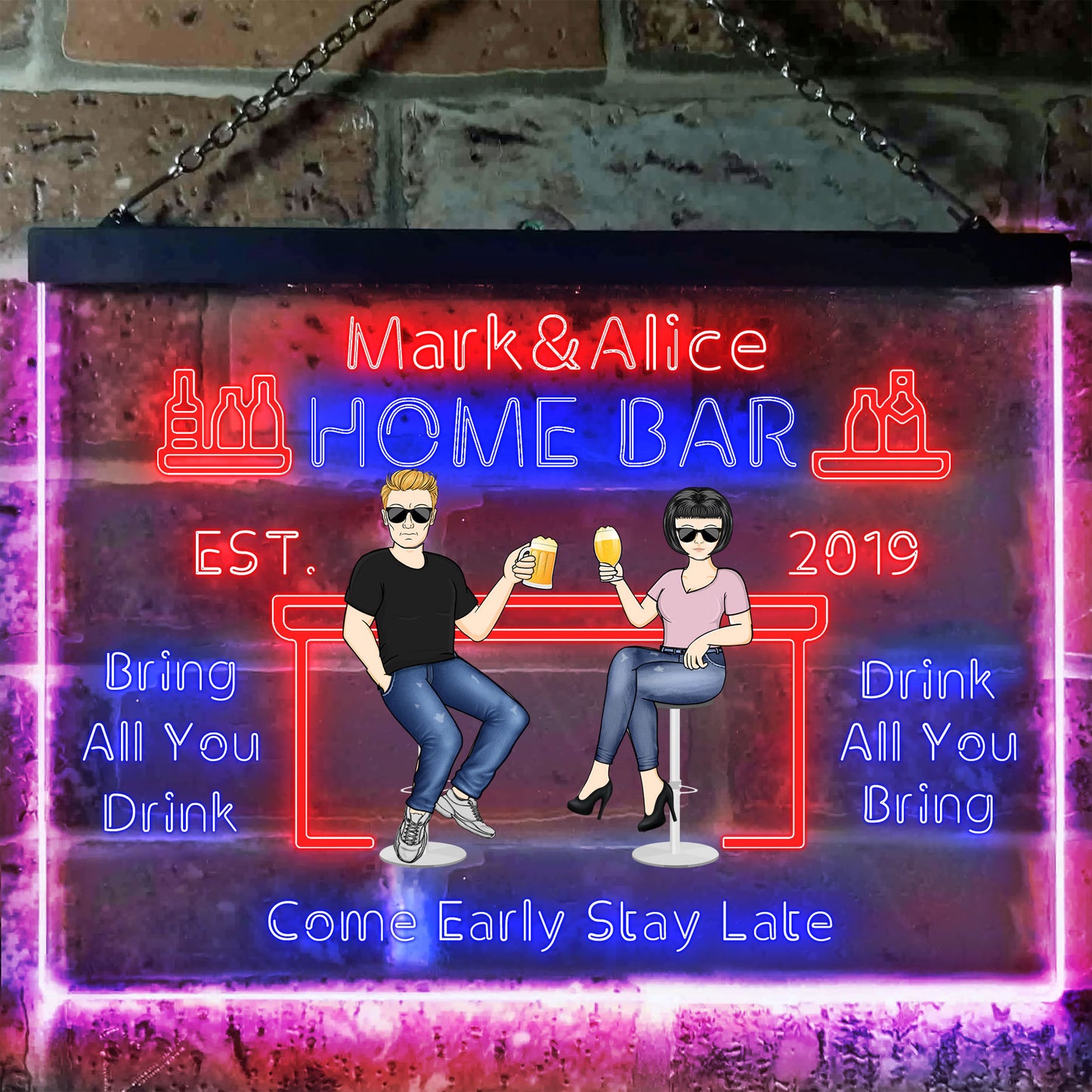 Personalized Words Home Bar Husband Wife - Couple Gift Acrylic LED Neon Light Sign