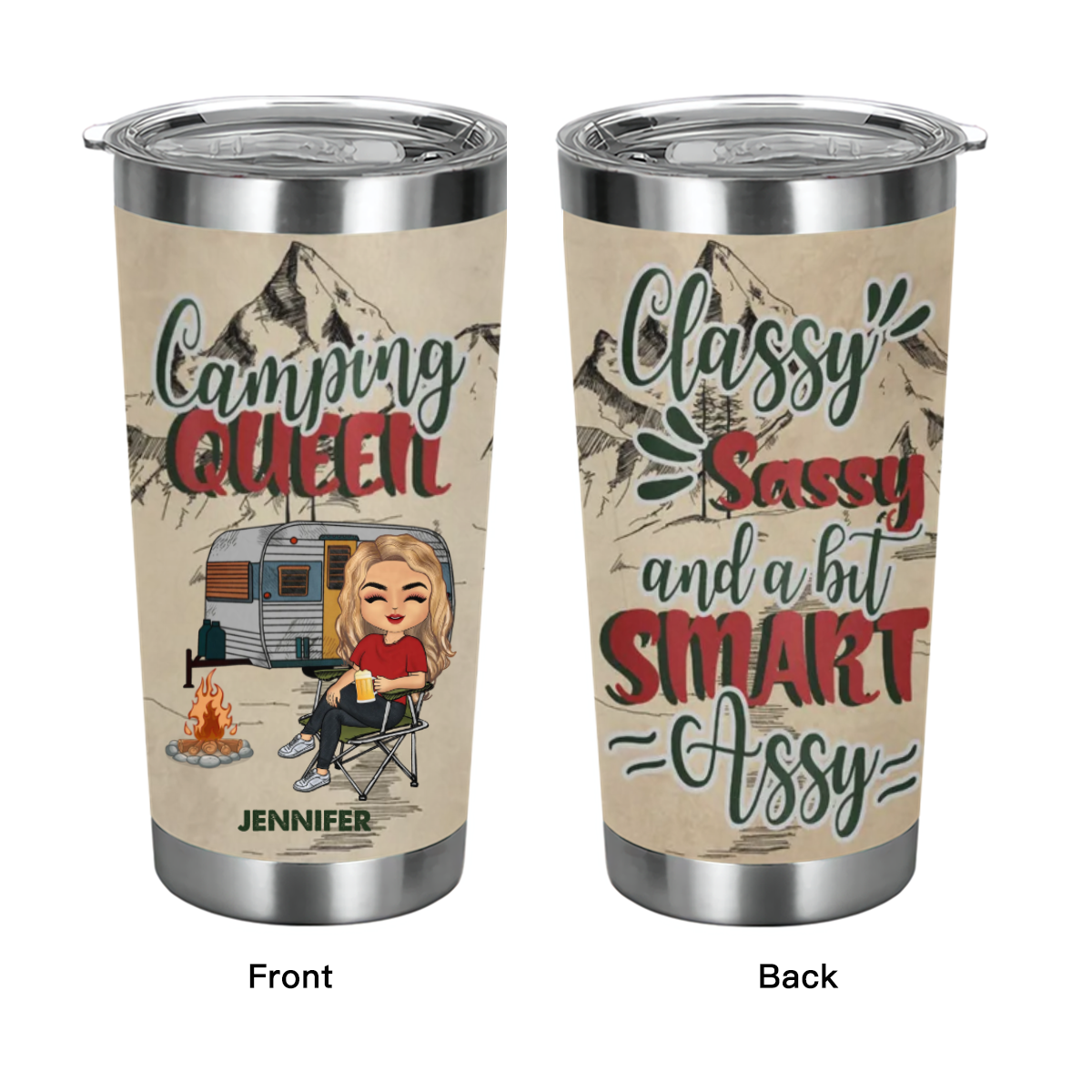 Camping Chibi Girl Classy Sassy Queen - Personalized Custom Tumbler