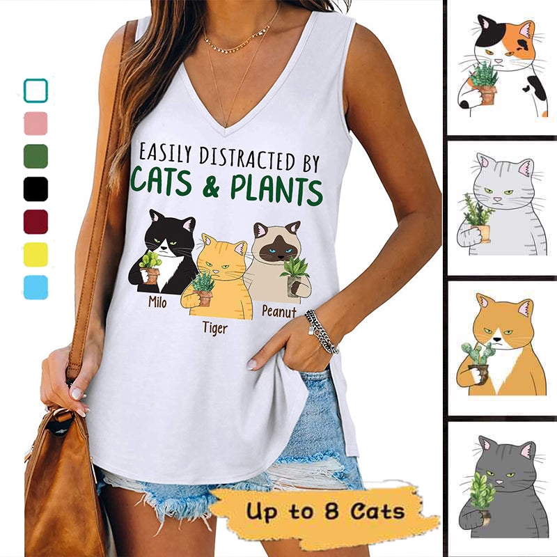 Easily Distracted By Cats & Plants Personalized Tank Top