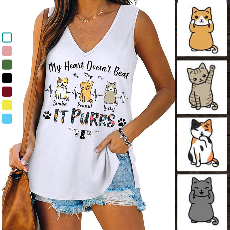 Cute Sitting Cats Heartbeat Personalized Women Tank Top