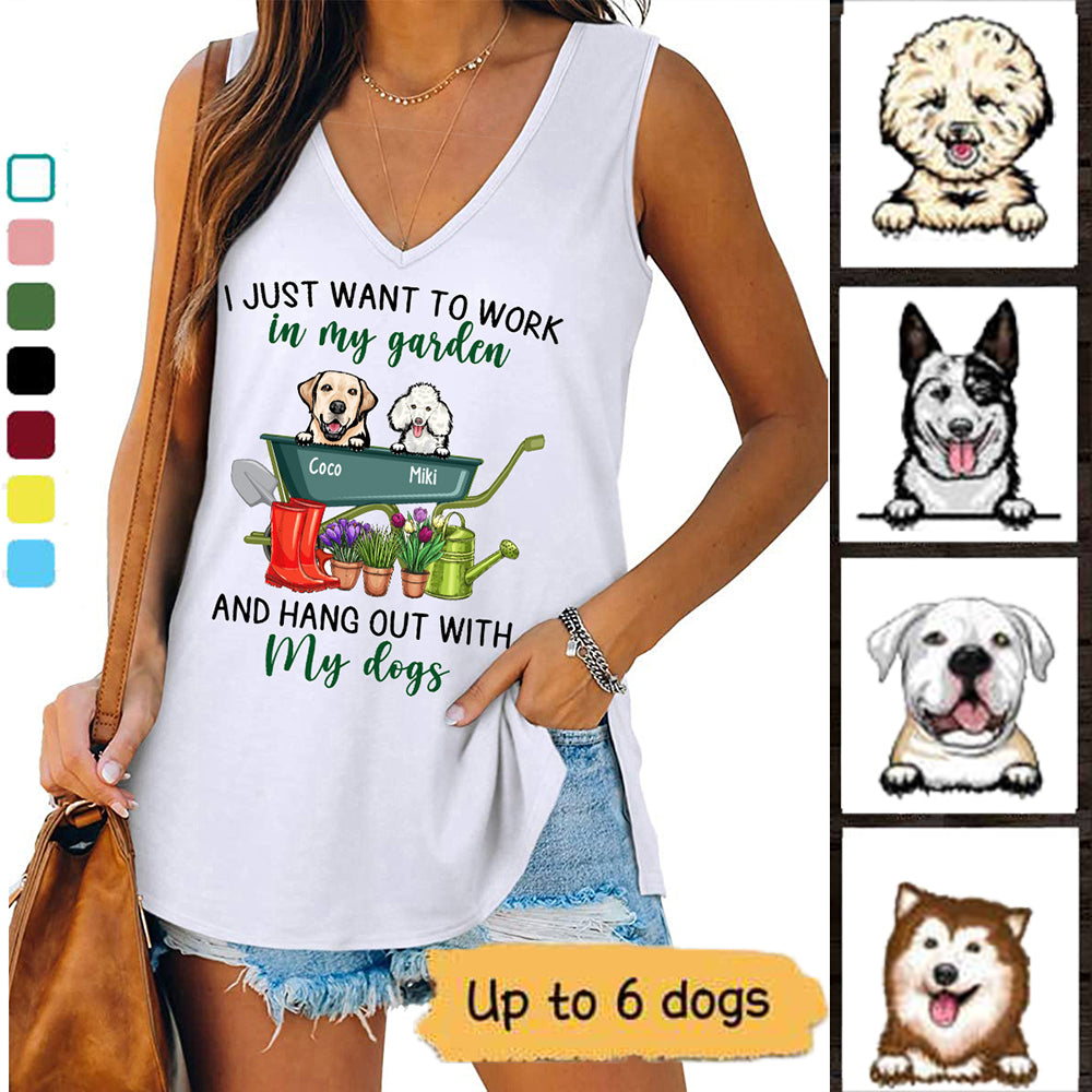 Hang With Peeking Dogs And Gardening Personalized Women Tank Top V Neck Sleeveless