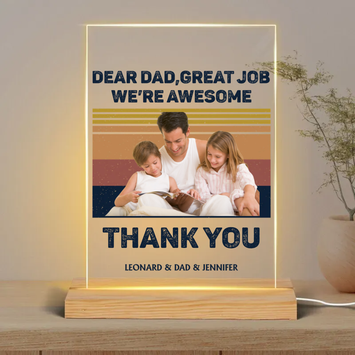 Custom Text - Father Mother Gift - Personalized Upload Photo Rectangle Acrylic Plaque LED Lamp Night Light